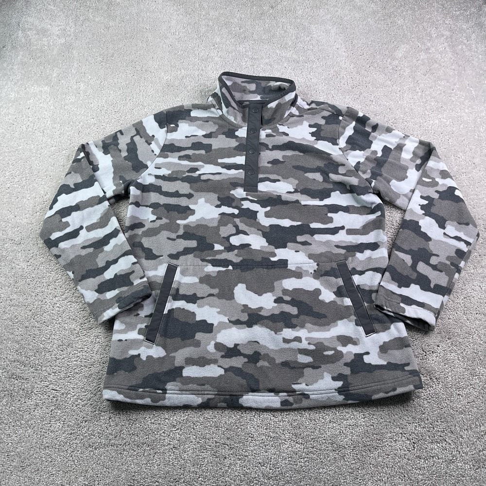 Duluth Sweater Womens Large Grey Camo Printed Fleece Quarter Snap Pullover
